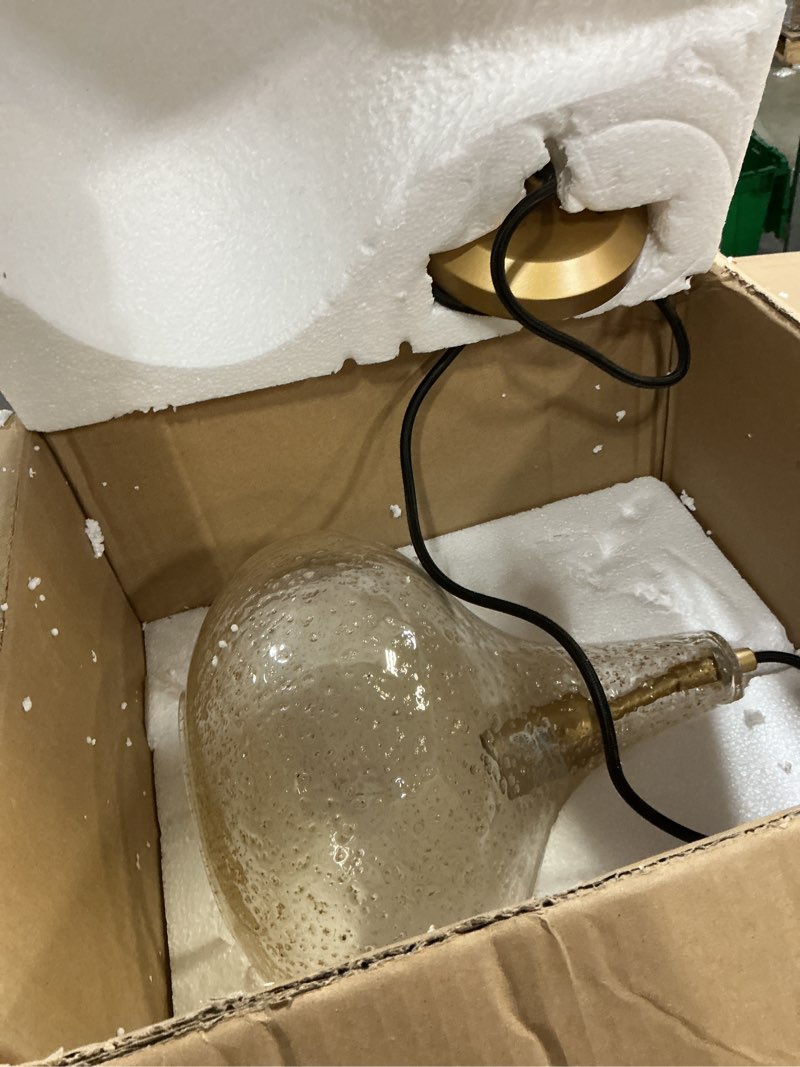 Condition photo showing Good Condition for Handcrafted 11-Inch Mid-Century Modern Brass Gold Pendant Light with Seeded Glass Shade - Elegant Dining Room Pendant Light