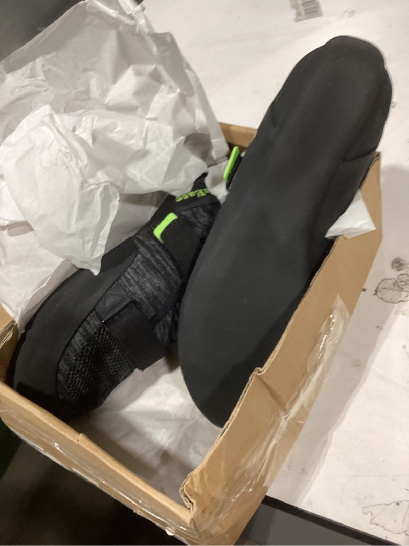 Condition photo showing As Is for entry-level all-around men & women climbing shoes for gym and sport climbing 11.5 narrow women/10.5 narrow men 007-black