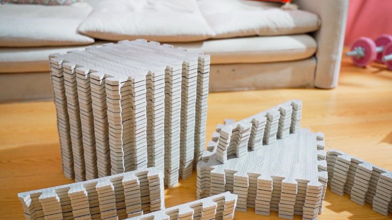 Tinideya 48 Pcs Printed Foam Tiles Bulk 12 x 12 Inch Interlocking Foam Mats Wood Grain Puzzle Floor 