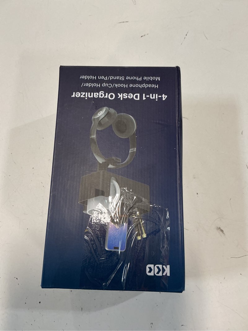 Condition photo showing New/Like New for KDD 4-in-1 Desk Organizer - Under Desk Cup Holder and Headphone Hanger with 2 Wire Holes - Rotating Hanger and Detachable Storage for Cup, Phone and Pen (White)