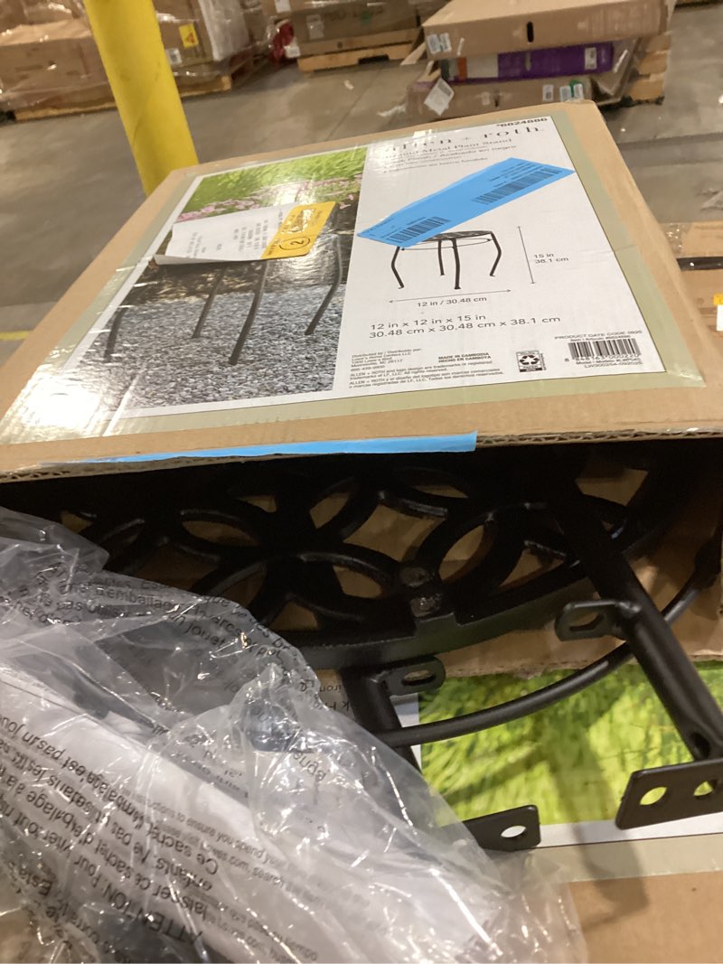 Condition photo showing As Is for allen + roth 15-in h x 11.81-in w black indoor/outdoor round cast iron plant stand