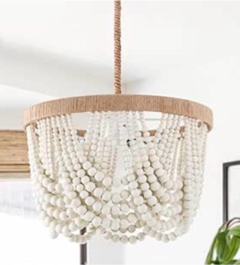 VILUXY Bohemia Wood Beaded Pendant Lights Antique Rustic Mini Chandelier White Finishing for Bedroom, Nursery Room, Girl Room, Hallway, Entryway, Passway, Dining Room, 3-Light