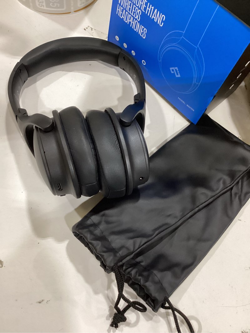 Condition photo showing As Is for infurture over ear headphones active noise cancelling headphones, h1 wireless bluetooth headset, deep bass headset, low latency, 90h playtime, foldable headphone for sport running cool gadgets gift black