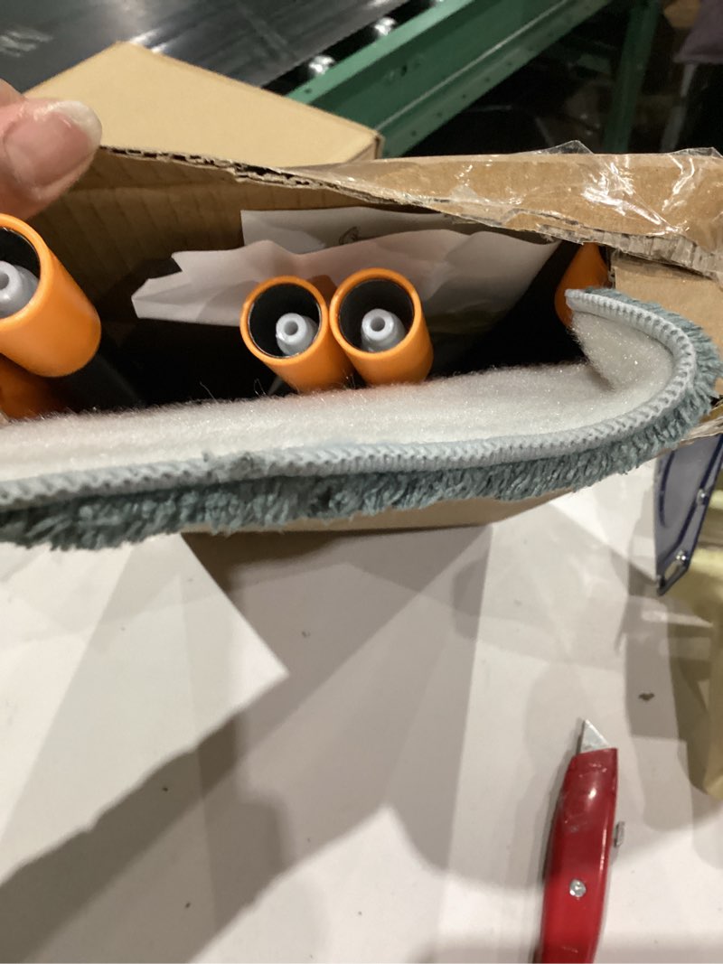 Condition photo showing As Is for JEHONN Wall Mop with Long Handle 80 inches, Upgraded 180° Collapsible Baseboard Cleaner Tool with Squeegee, Ceiling Duster with 3 Microfiber and 3 Chenille Pads for Cleaning Window, Cabinet (Orange)