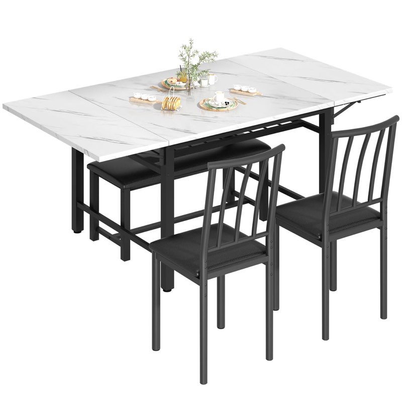 3 Pieces Faux Marble Top Dining Set with Upholstered Stools | AWQM ...