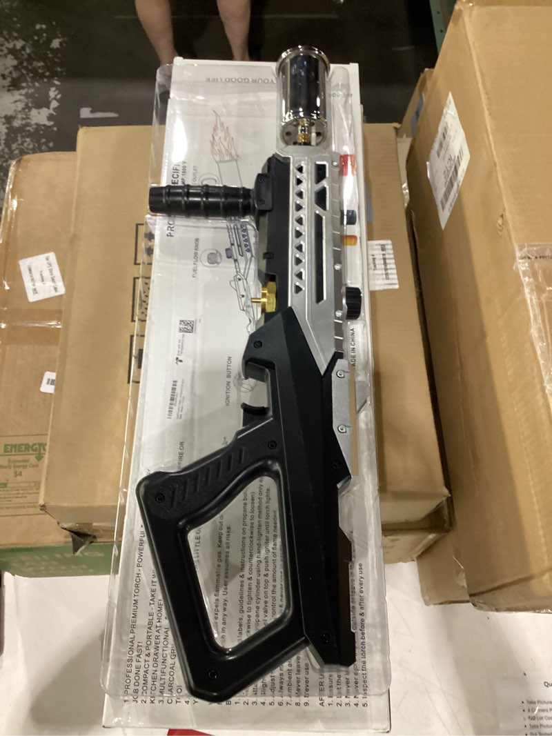 Condition photo showing Good Condition for powerful propane torch gun, kitchen torch with adjustable flame, flamethrower blow torch gun, gas welding kits for bbq, searing steak, camping & charcoal torch lighter(tank not included) silver&black