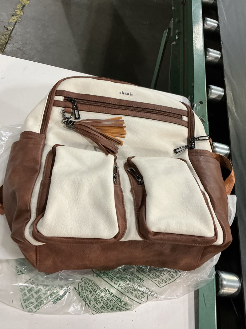 Condition photo showing New/Like New for shrrie laptop backpack for women 16 inch,vegan leather travel backpack purse work business computer backpacks teacher nurse college laptop bookbag casual daypack,beige with brown