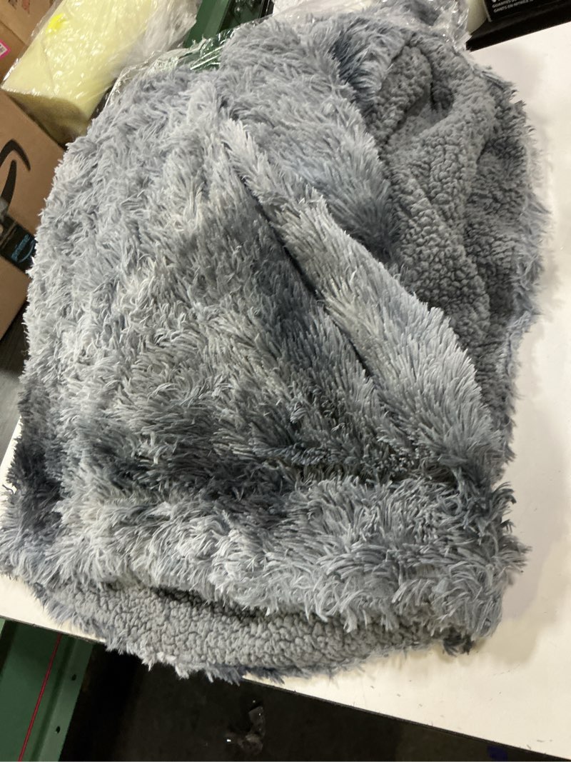 Condition photo showing Good Condition for pavilia gray fluffy throw blanket for couch, fuzzy plush warm blanket, super soft thick faux fur sherpa, tie-dye, 50x60