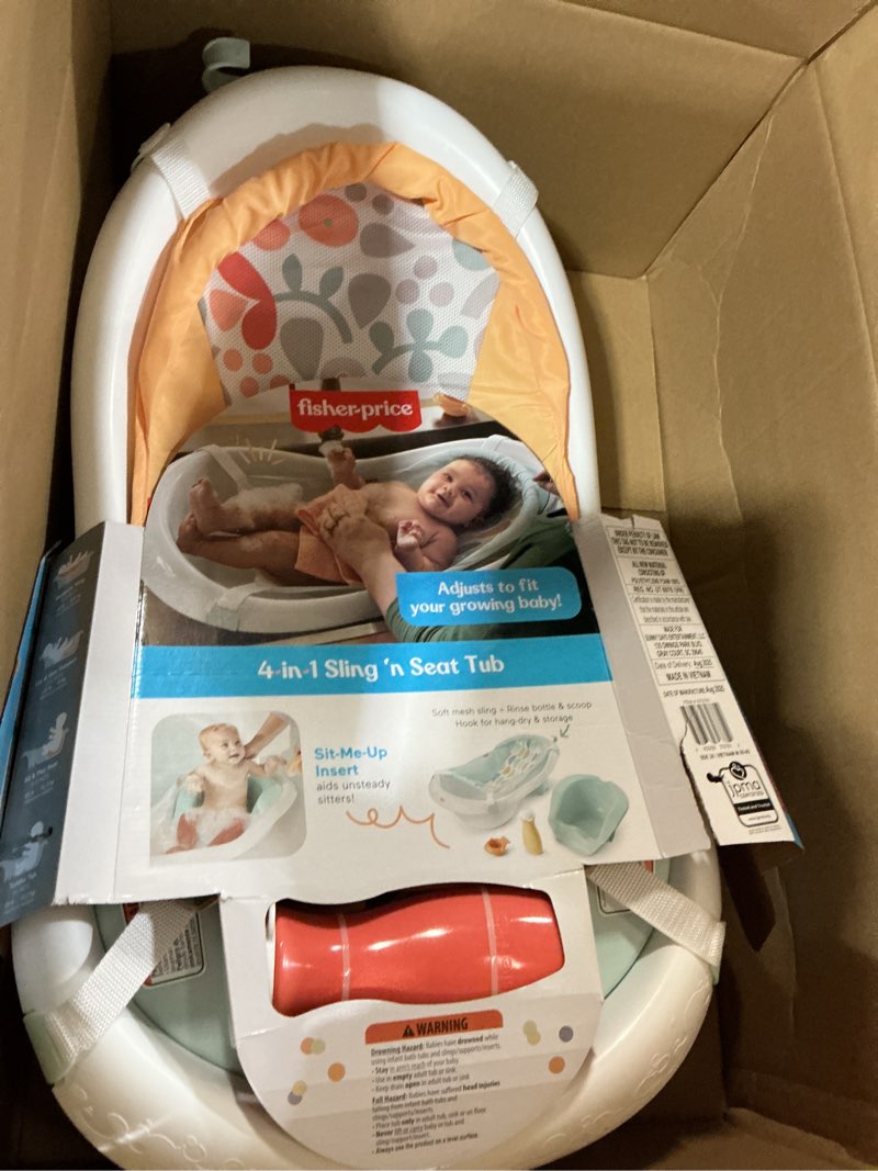 Condition photo showing Good Condition for fisher-price™ baby to toddler bath 4-in-1 sling 'n seat tub with removable infant support and 2 toys, summer blossoms light pink