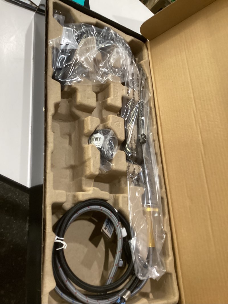 Condition photo showing Good Condition for kraus oletto high-arc single handle pull-down kitchen sink faucets in spot free black stainless steel, kitchen faucets with pull down sprayer, kpf-2820mbsfsb pull down faucet matte black/spot free black stainless steel