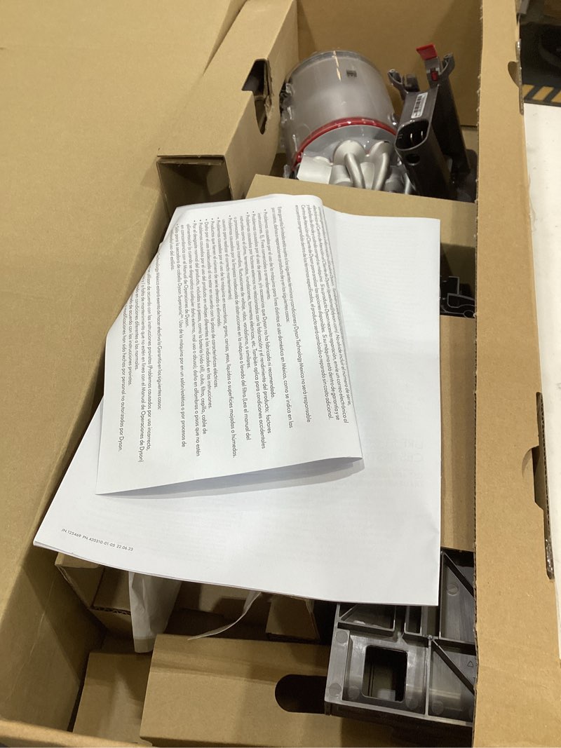 Condition photo showing As Is for dyson v8 plus cordless vacuum, cleans hard floors and carpets, detangles, converts to handheld, 115aw, 2 power modes, up to 40 minutes¹