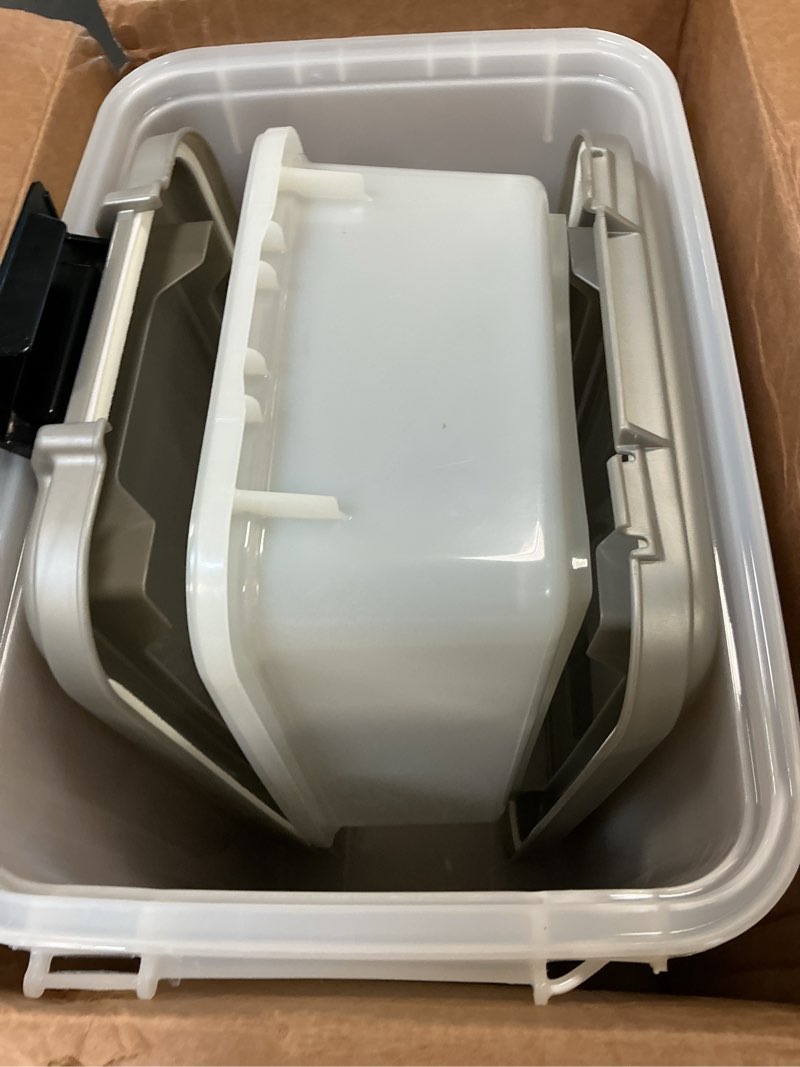 Condition photo showing As Is for Clear Storage Latch Box/Bin, 2-Pack Plastic Organizing Container with Handle and Lids (7 QT/16QT)
