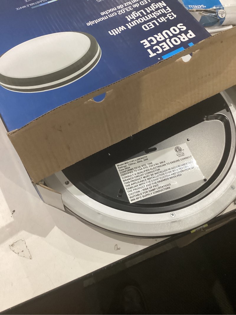 Condition photo showing As Is for item similar)))))matane 12 inch led flush mount ceiling light with night light, 2400lm dimmable, 3000k/4000k/5000k selectable, round ultra-thin black ceiling light fixture for bedroom, kitchen, hallway, closet black 12 inch (1 pack)
