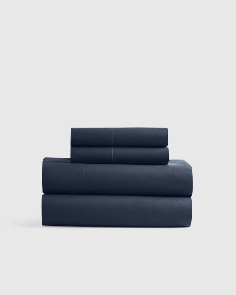 quince organic crisp percale sheet set, color navy, full/queen 