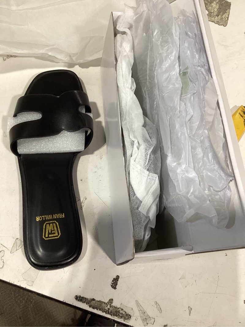 Condition photo showing Good Condition for women's flat sandals dressy comfortable slide sandals fashion square open toe slip on beach sandals for summer 10 black