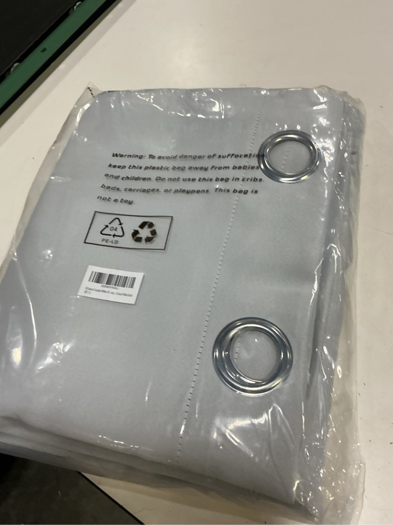 Condition photo showing New/Like New for bgment greyish white 100% blackout curtains for bedroom 63 inch length 2 panels set, thermal insulated full light blocking grommet noise cancelling window curtains for nursery, 52 inch wide each