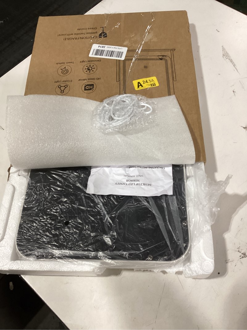 Condition photo showing Good Condition for FENNIO Vanity Mirror with Lights - 15"x12.6" LED Lighted Makeup Mirror, Large Makeup Mirror with Lights, Touch Screen with 3-Color Lighting, Dimmable, for Vanity Desk Tabletop, Bedroom White 15"L x 12.6"W