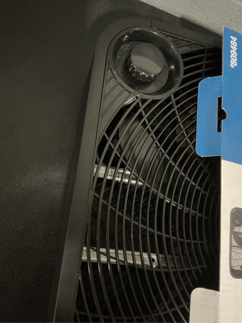 Condition photo showing As Is for utilitech 20-in 120-volt 3-speed high velocity indoor black box fan