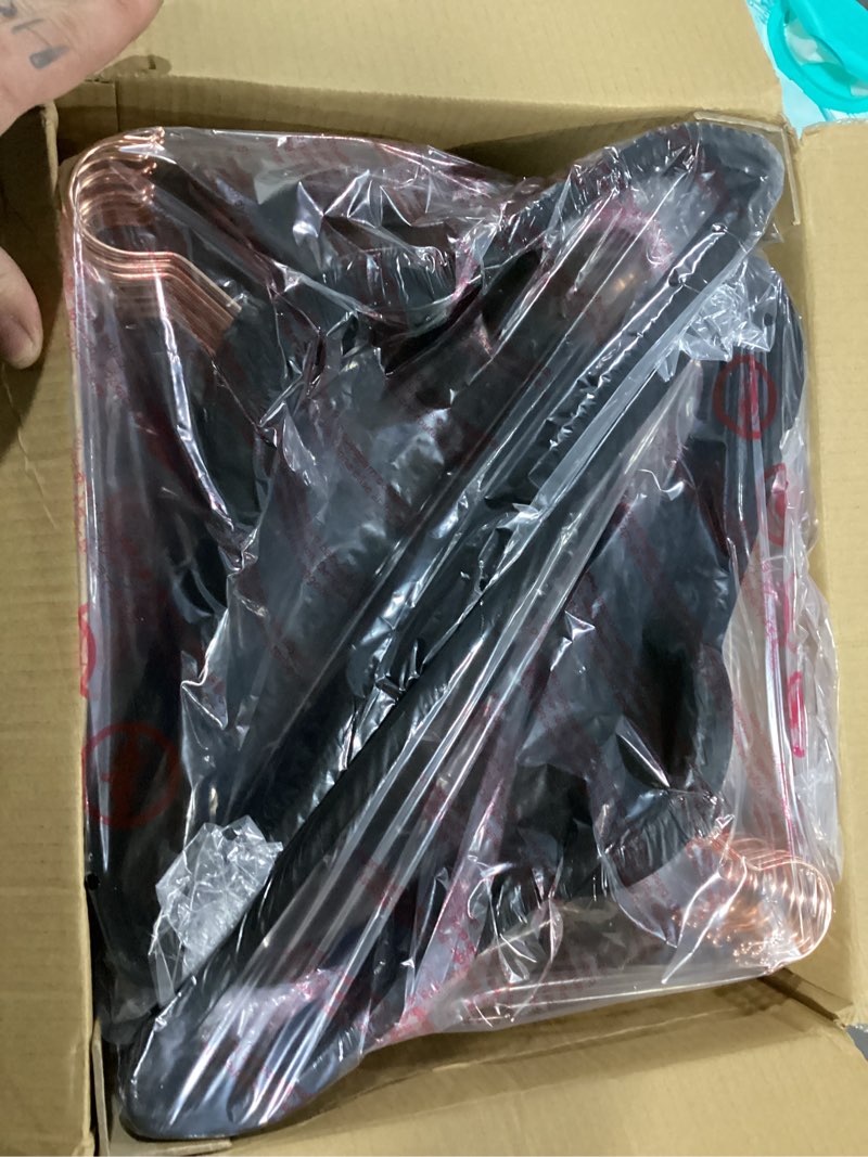 Condition photo showing New/Like New for house day black velvet hangers 60 pack, premium non-slip felt hangers, sturdy black clothes coat hanger heavy duty, durable suit hanger for space saving, no marks gold hook 60 pack black