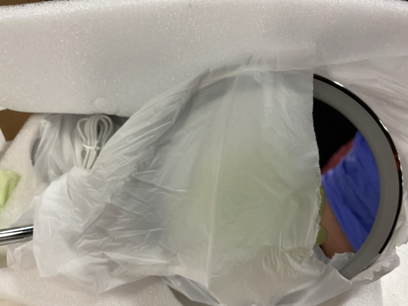 Condition photo showing Good Condition for Lighted Makeup Mirror, 3000 mAh Rechargeable Double Sided Magnifying Vanity Mirror with 3 Colors, 1x/10x, 360° Rotation , Brightness Adjustable Magnification Cosmetic Light up Mirror, Women Gift Chrome