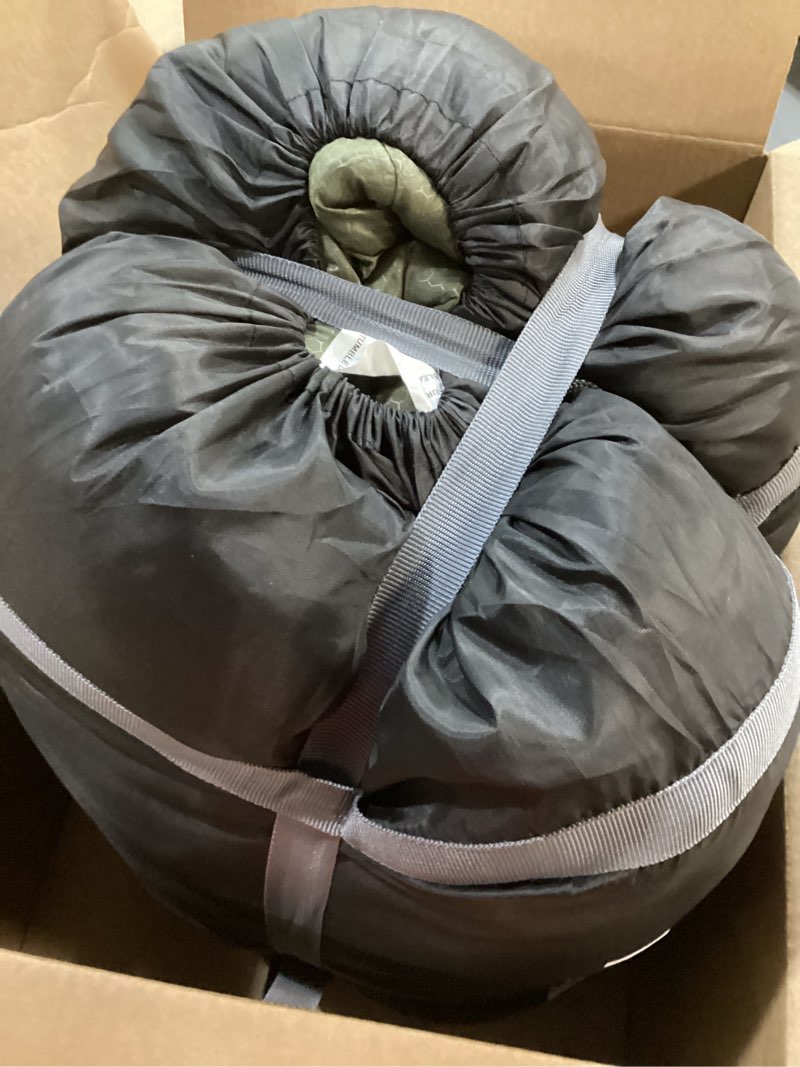 Condition photo showing As Is for 0 Degree Sleeping Bag 100% Cotton Flannel XXL Cold Weather Winter Oversized Sleeping Bag for Adults Camping Zero Degree Big and Tall with Compression Sack Olive_R 90" x 39" 20F