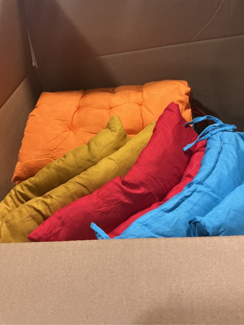 Condition photo showing As Is for 12 pcs meditation floor cushion pillows bulk, 15.7 inch school flexible floor pillow cushions for classroom sitting indoor outdoor living room yoga, 6 colors
