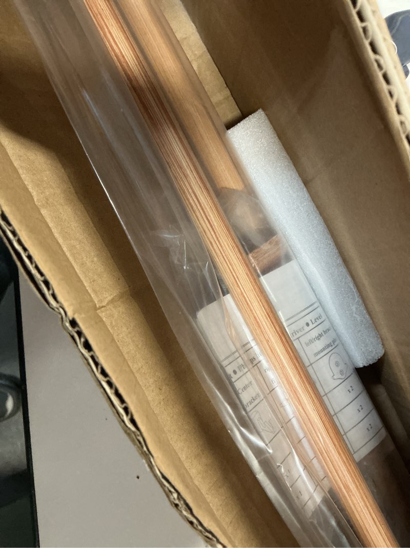 Condition photo showing Good Condition for Light Wood Grain Double Curtain Rods For Windows 36-72 Inch,Heavy Duty Double Curtain Rod with Aluminum Finials and Bracket,Adjustable Double Rods For Blackout Or Room Darkening Panels Light Wood Grain 36-72"