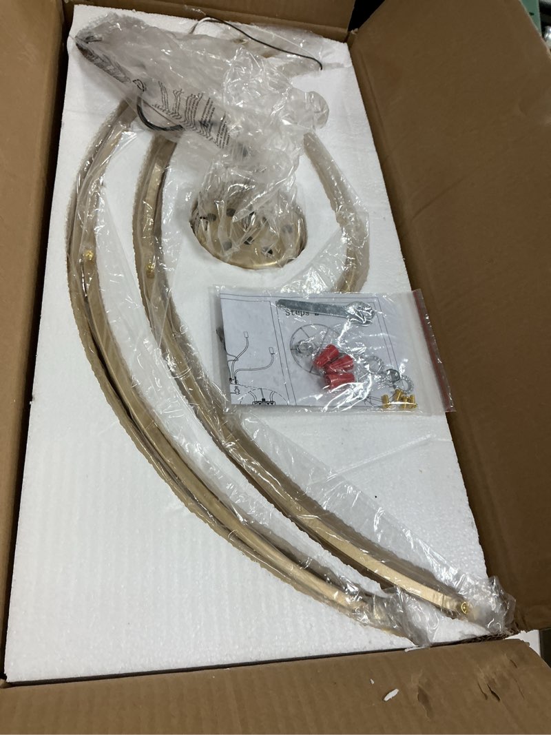 Condition photo showing Good Condition for 6-light gold chandelier, candle chandeliers for dining room, vintage farmhouse chandelier light fixture for entryway, bedroom, foyer and living room gold 6-lights