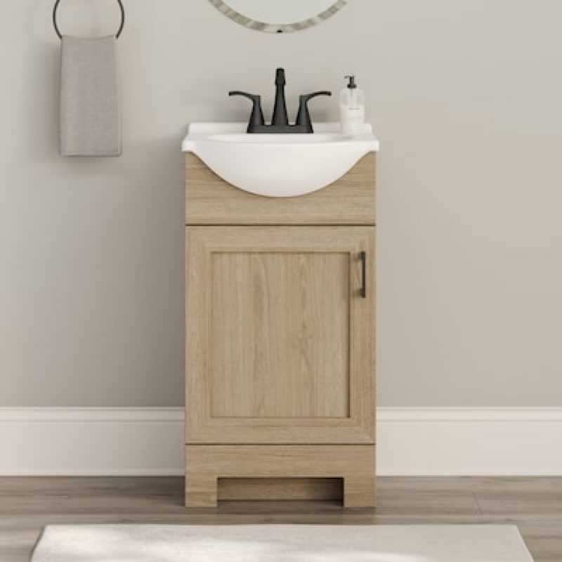 (Incomplete)Project Source Euro 18-in Sandstone Single Sink Bathroom Vanity with White Cultured