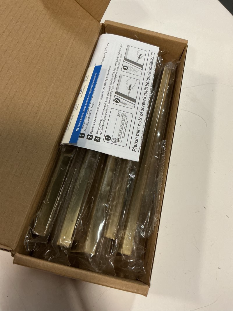 Condition photo showing Good Condition for ravinte 5 pack solid 7-1/2 inch square cabinet handles - champagne bronze pulls for drawers and kitchen cabinets - hardware handles 7-1/2 inch hole 5