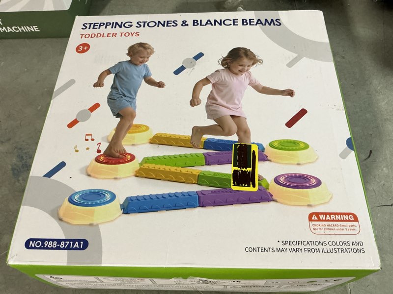 Condition photo showing New/Like New for hyes light up stepping stones & balance beams for kids - 13 pcs set with piano music, game spinner & 30 cards, sensory jumping toys for toddler, birthday gift for boys girls ages 3-5 5 led pads & 8 beams