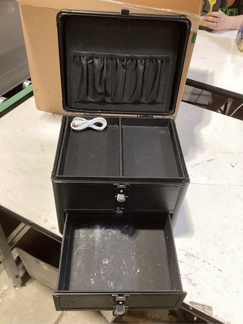 Condition photo showing As Is for faquenc makeup case with drawer, detachable lighted led mirror, makeup organizer box travel make up vanity case portable cosmetic train case for mua lockable makeup suitcase with adjustable dividers large with drawer