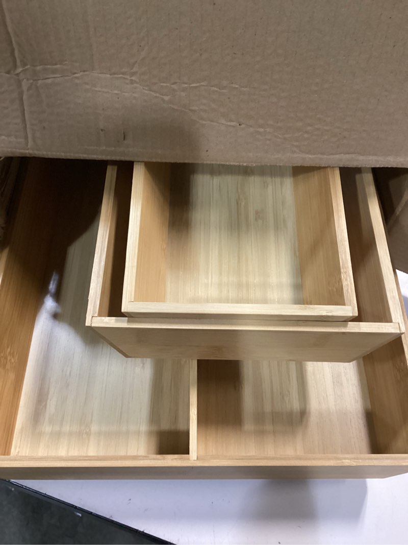 Condition photo showing Good Condition for V-Shaped Bamboo Drawer Organizer Set of 3, Kitchen Large and Long Utensil Plate, Flatware & Silverware Storage Box, Wood Drawer Organizer for Bedroom, Living Room (19.6"x5.7" & 7.8" & 12.4") Bamboo (V-Shaped 3 Piece Set) Overall Size: 19.6" L x 25.9" W x 2.1" H