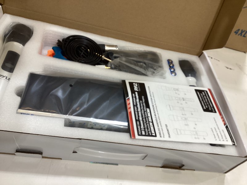 Condition photo showing Good Condition for Pyle, UHF Wireless Microphone System, Portable Digital Audio Mixer, Bluetooth, Two Handheld Mics, Receiver Base, White, Adjustable Volume, Complete Set, Dual Channel, Home Karaoke, Professional Use