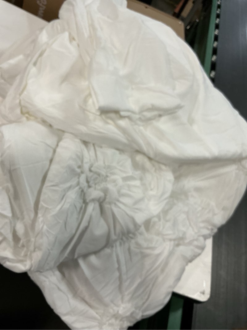 Condition photo showing As Is for White Comforter Set Queen Size Bed in A Bag 7 Piece Pinch Pleat Bedding Set,Pintuck Ruched Flowers Bed Set with Comforter, Sheets, Pillowcases & Shams White Queen Size
