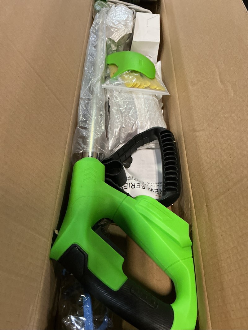 Condition photo showing As Is for weed wacker?weed eater 21v 2.0ah battery powered, cordless weed wacker/string trimmer/weed trimmer is perfect for trimming the yard and bushes, flower beds, patios. green