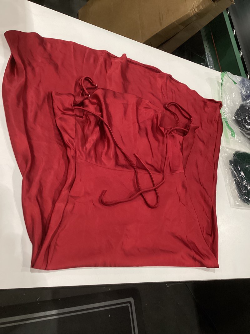 Mogidol Summer Satin Spaghetti Strap Cowl Neck Backless Midi Dresses for Women Elegant Tie Low Back 