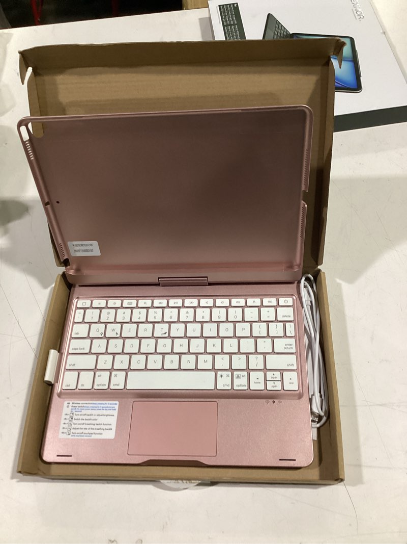 Condition photo showing Good Condition for babg ipad 9th generation case with keyboard,360° rotatable,touchpad,backlit keyboard with pencil holder for 10.2 inch ipad 9th gen 2021/ 8th gen 2020/7th gen 2019 and ipad air 3/pro 10.5"-rose gold