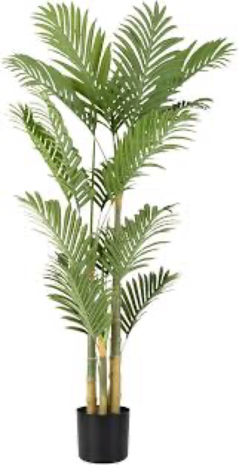 (Incomplete missing leaves). FSOHOI Artificial Fake Palm Tree 4FT Tropical Faux Palm Trees in Pot with 13 Trunks and Real Bark De