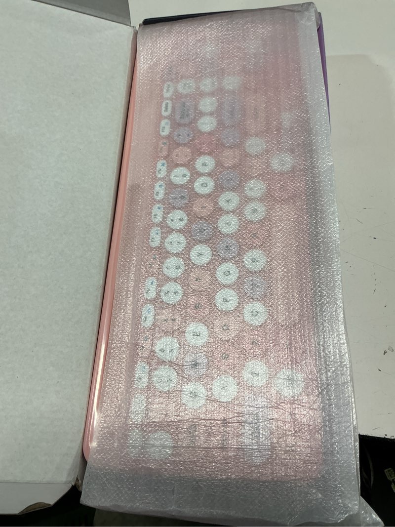 Condition photo showing Good Condition for Retro Wireless Keyboard with Round Keycaps, 2.4GHz Full-Size USB Cute Wireless Keyboard Mouse for Computer, Desktop, Laptop and Computer (Pink-Colorful)