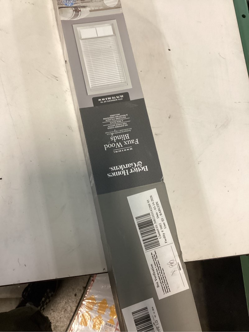 Condition photo showing New/Like New for better homes & gardens 2-inch cordless faux wood horizontal window blinds  white  36x64