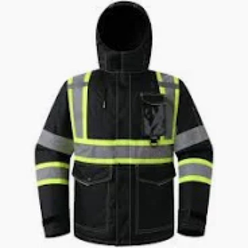  Large JKSafety 10 Pockets Hi-Vis Waterproof 3M Reflective Winter Bomber Jacket | Black Color | Secured Tab