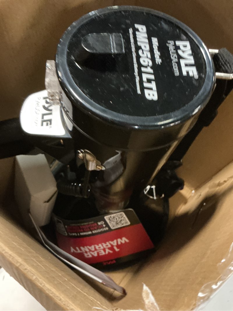 Condition photo showing New/Like New for Pyle Portable Compact PA Megaphone Speaker with Alarm Siren & Adjustable Volume - 50W Handheld Lightweight Bullhorn - with Mic, AUX IN for MP3 & Rechargeable Battery - Indoor Outdoor Use - PMP561LTB