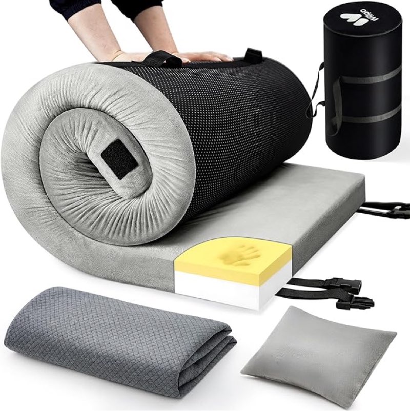 willpo certipur-us memory foam camping mattress with travel bag and 2 interchangeable covers, lightweight portable sleeping pad for tents, guest beds, home