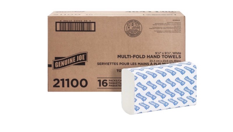 00035255211000 Genuine Joe 21100 White Multifold Paper Towels, 9 4/10\" x 9 1/4\", 250 Sheets/Pack (GJO21100)