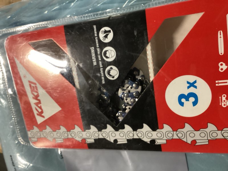 Condition photo showing New/Like New for kakei 18 inch chainsaw chain 3/8" lp pitch .050" gauge 62 drive links fits poulan, kobalt, echo, ego, greenworks and more- s62 (3 chains) - semi chisel 3/8" lp 18" 3/8"lp .050" 62dl- german steel *3