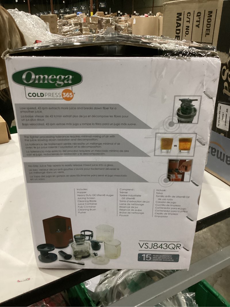 Condition photo showing As Is for Omega Juicer Cold Press Vertical 43 RPM Slow Masticating Compact Juice Extractor for Fruits and Vegetables Quiet Operation with 3 Stage Auger Automatic Pulp Ejection and No-Drip Tap, 150-Watts, Red