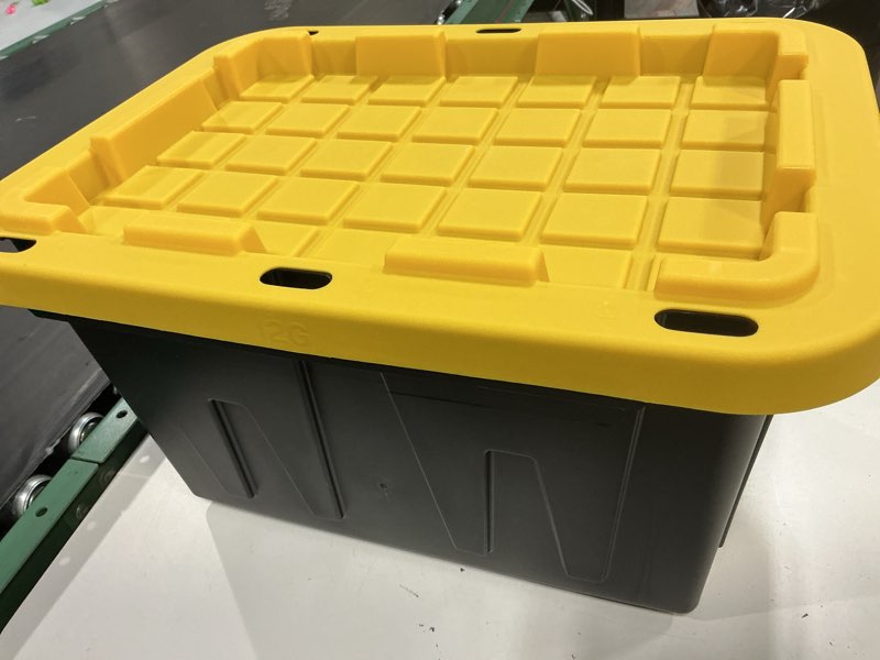 Condition photo showing As Is for project source commander medium 12-gallons (48-quart) black and yellow heavy duty tote with standard snap lid