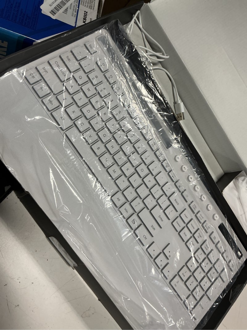 Condition photo showing Good Condition for trueque wireless keyboard and mouse combo, 4000mah rechargeable backlit keyboard with wrist rest & phone holder, full size quiet typing 2.4g usb-a/type-c for pc laptop windows mac (white)