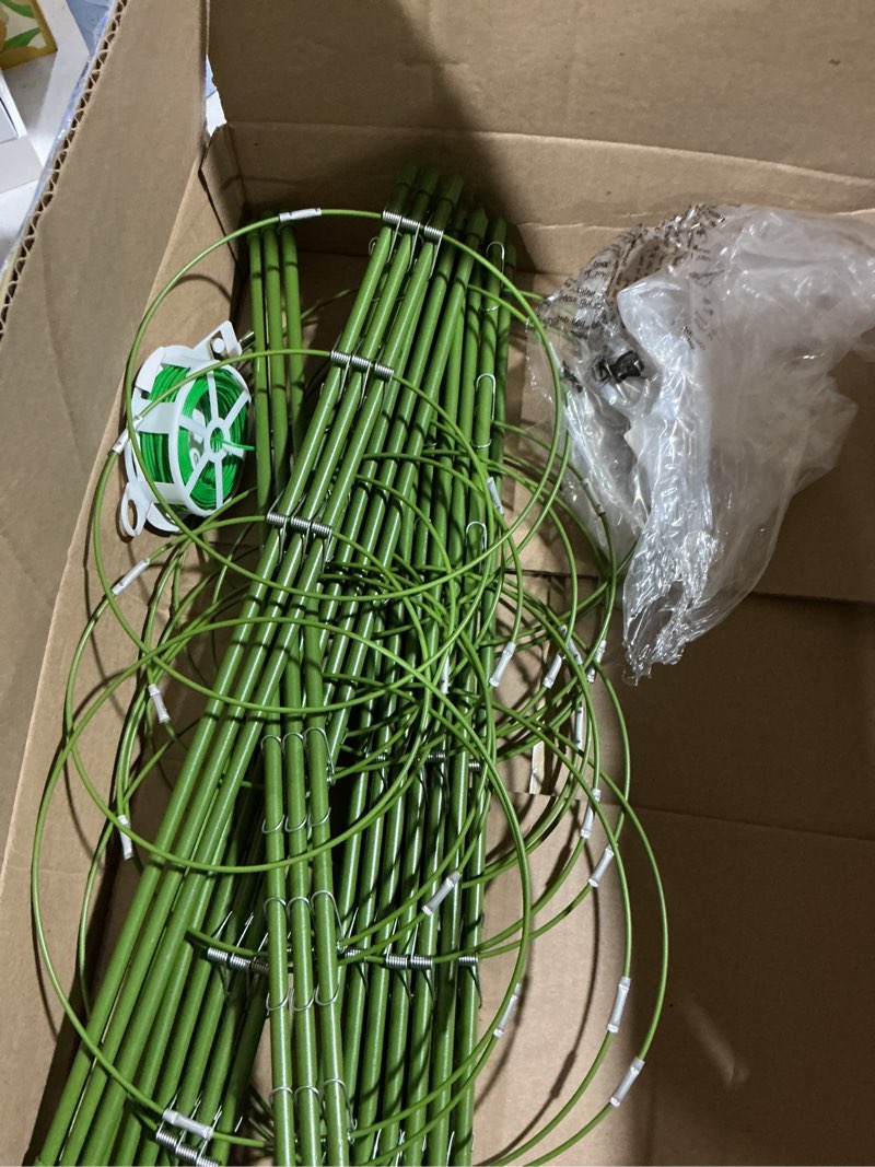 Condition photo showing As Is for 8 pack tomato cage for garden plant support, 18 inches small tomato cages tomato trellis with adjustable rings, plant stakes for peony support, tomato stakes rings for climbing plants 8 pack 18in